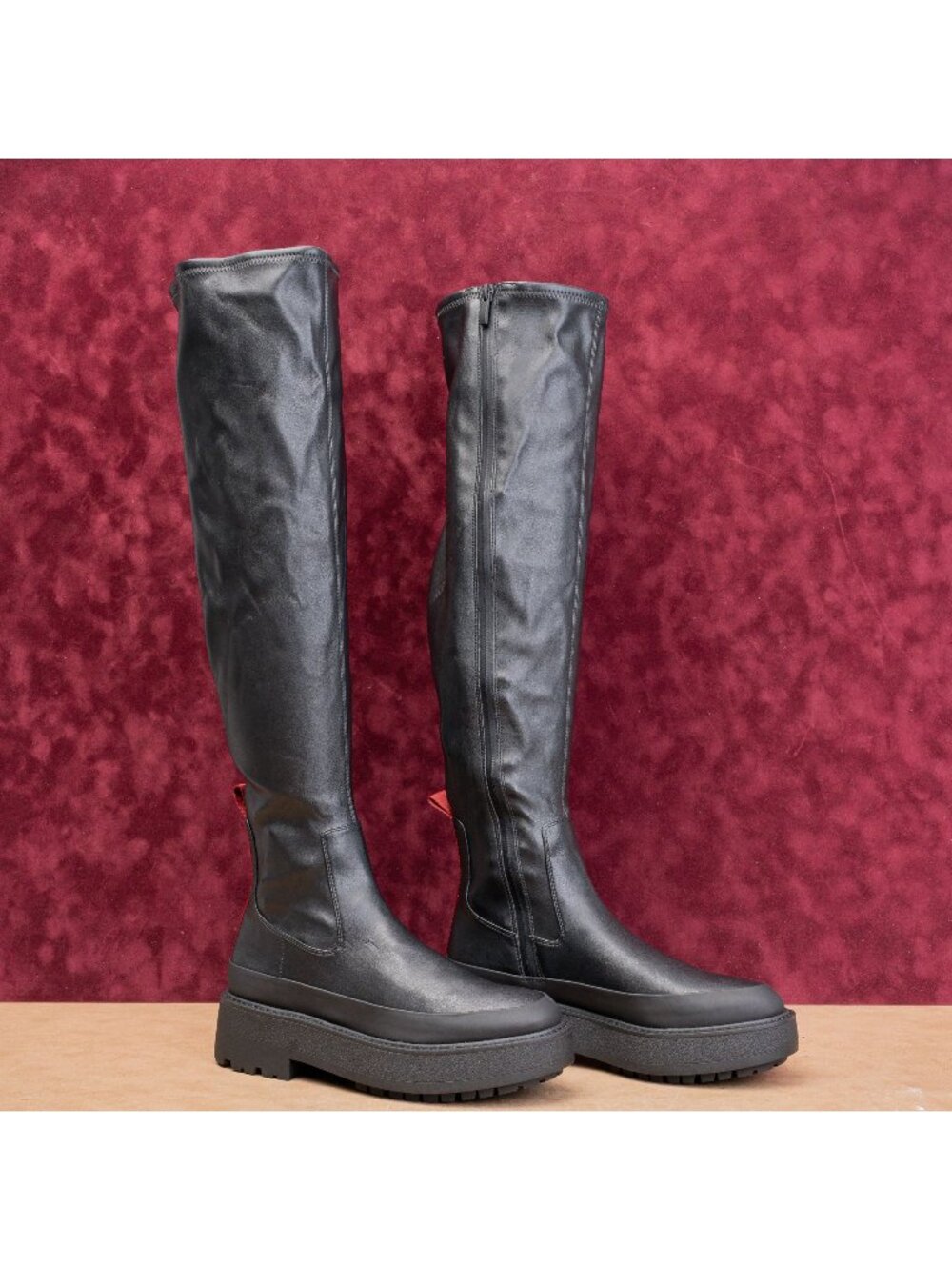 Franco Sarto Women Black Vegan Leather Platform Festival Party Knee Boots Sz 8.5